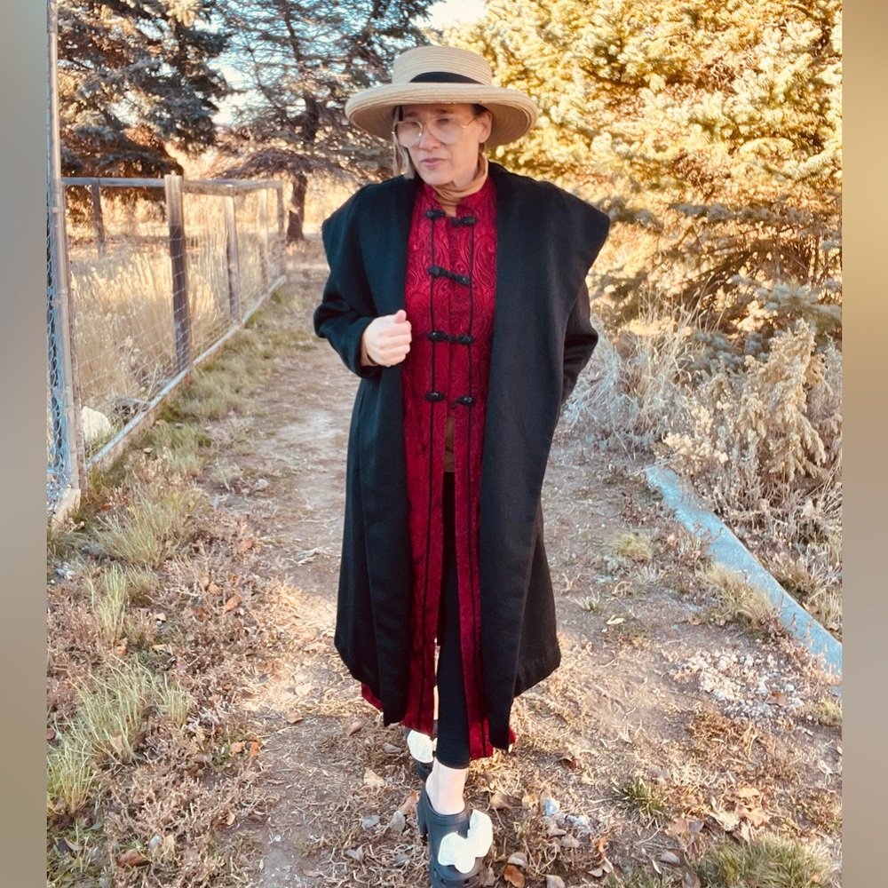 Vintage 1950’s Union Made Black Wool Car Coat With Pleated Collar